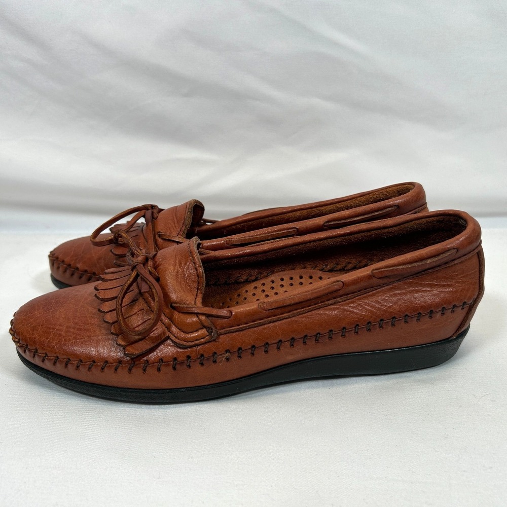 Vintage Dexter Leather Fringe Moccasin Loafers Womens 6.5 Brown Classic Grannny